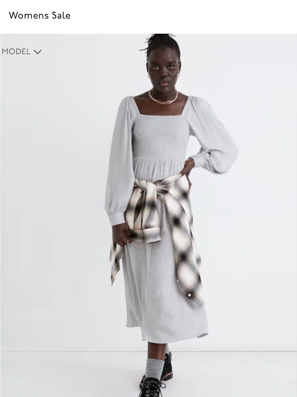 Madewell Light Gray Smocked Midi Dress with Square Neck